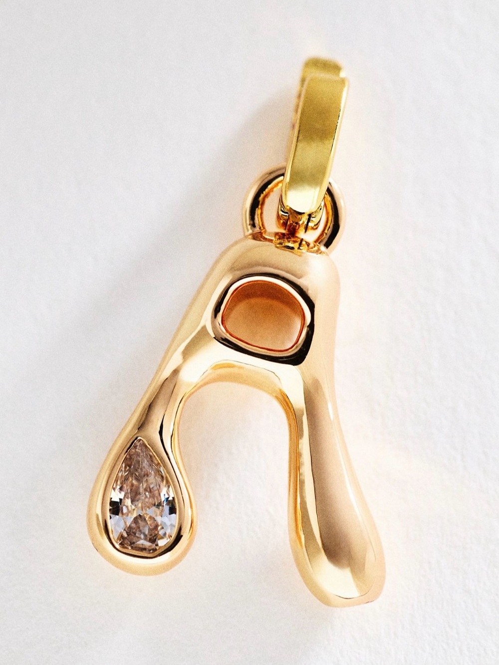 Anthropologie Gold Letter A Pendant with Teardrop Crystal Accent